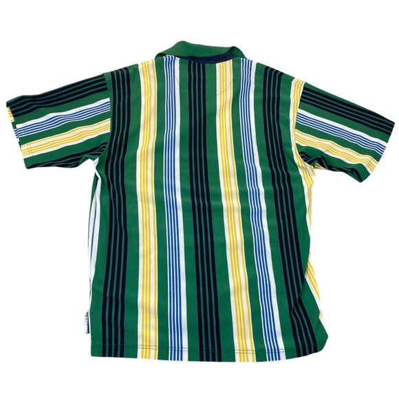 Vintage Bugle Boy Mens Polo Shirt XL Short Sleeve Pinstriped Casual Retro Green - Picture 2 of 6